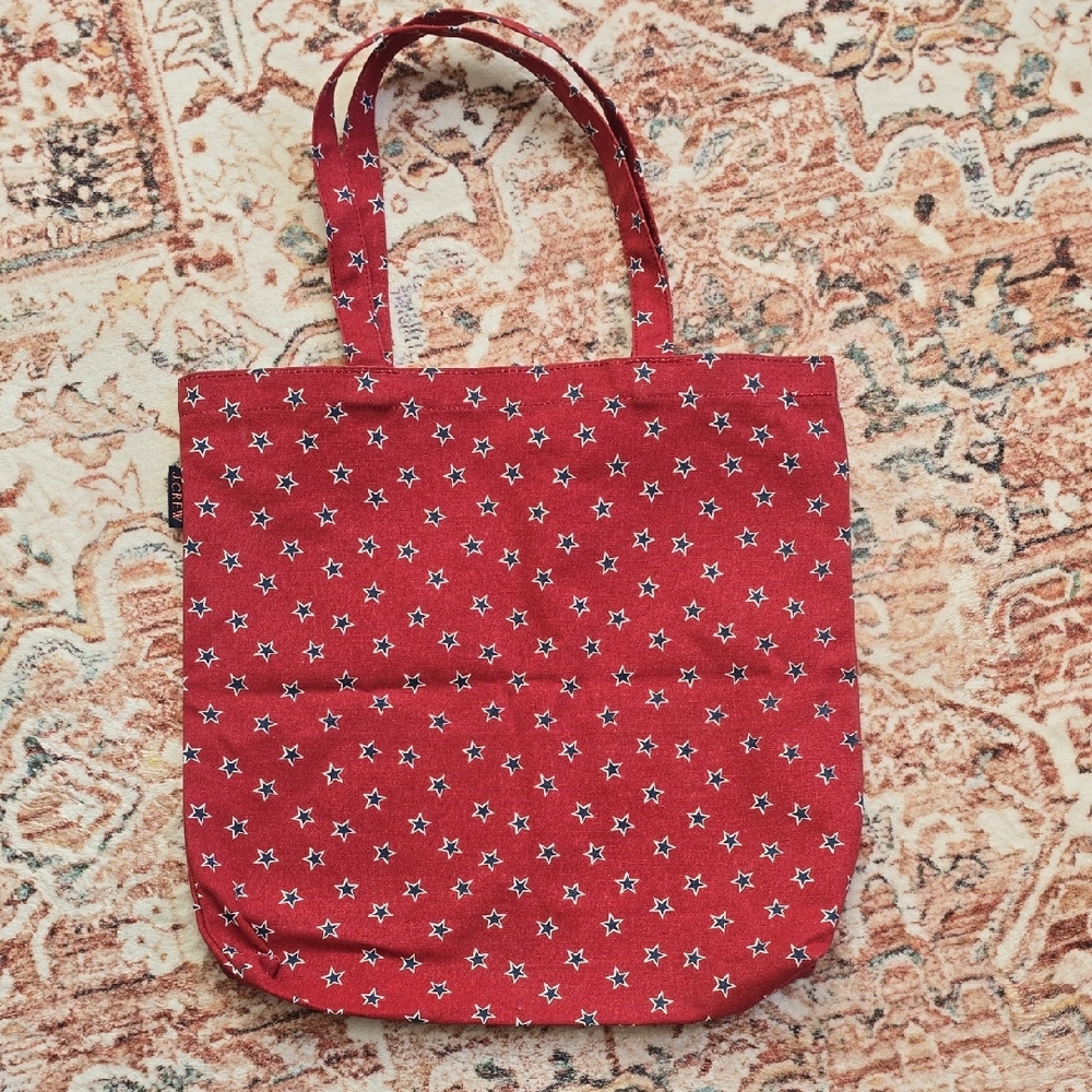 NWT J. Crew Red Star Pattern Canvas Tote Bag